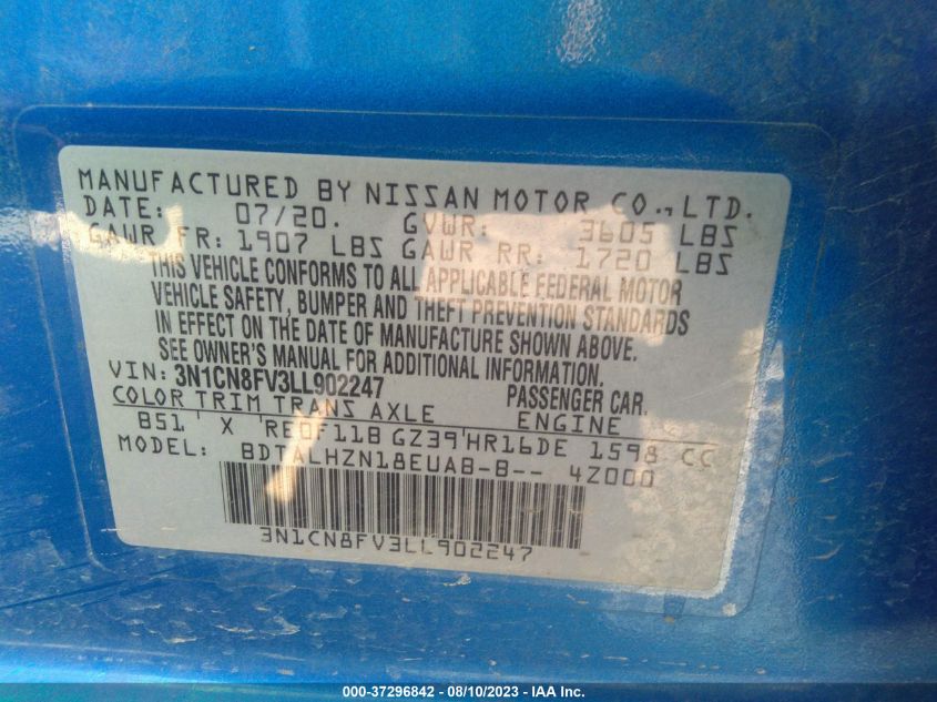 2020 NISSAN VERSA SR - 3N1CN8FV3LL902247