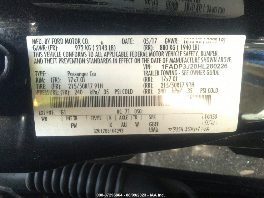 2017 FORD FOCUS TITANIUM - 1FADP3J20HL280226