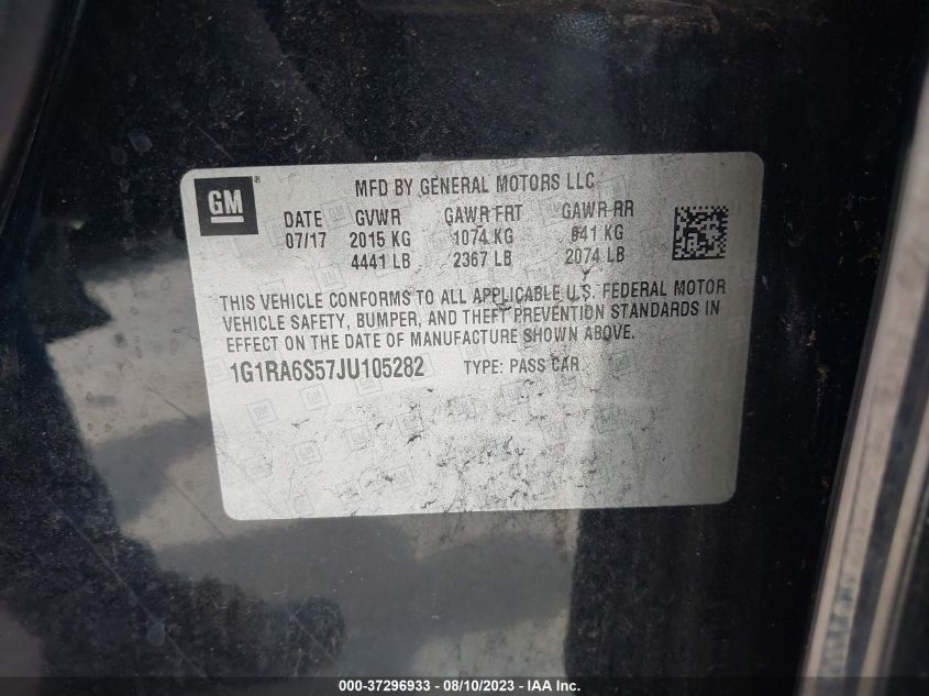 2018 CHEVROLET VOLT LT - 1G1RA6S57JU105282