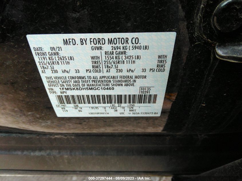 2021 FORD EXPLORER XLT - 1FMSK8DH5MGC10460