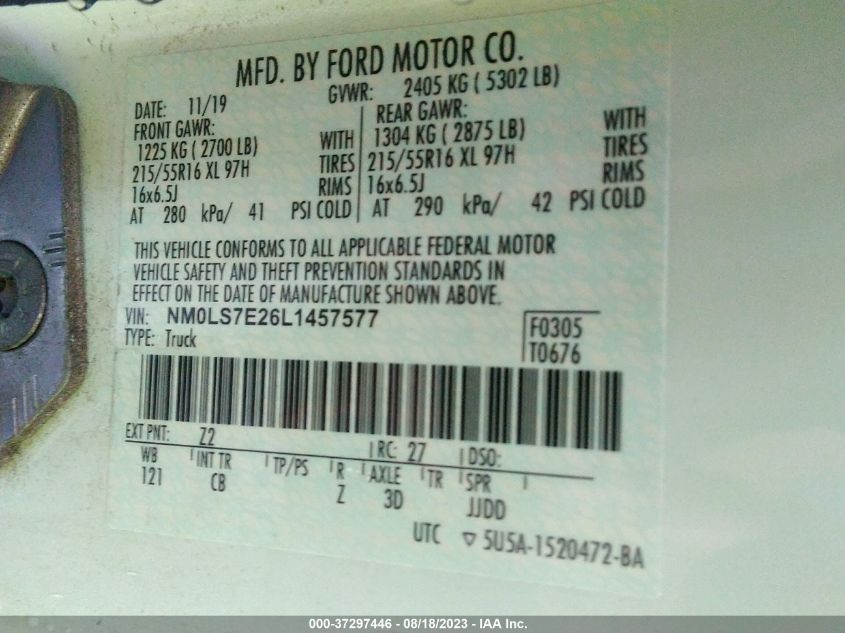 2020 FORD TRANSIT CONNECT VAN XL - NM0LS7E26L1457577