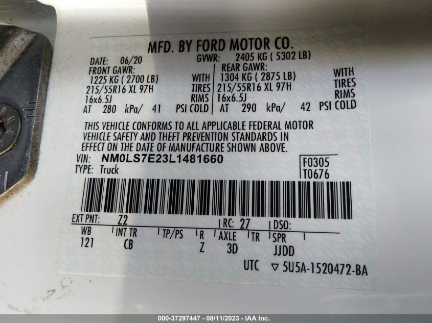 2020 FORD TRANSIT CONNECT VAN XL NM0LS7E23L1481660