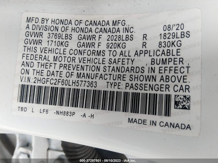 2020 HONDA CIVIC SEDAN LX - 2HGFC2F60LH577363