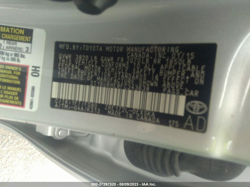 2015 TOYOTA COROLLA L/LE/S/S PLUS/LE PLUS - 2T1BURHE8FC343638