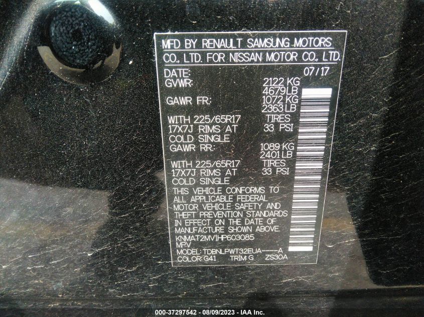 2017 NISSAN ROGUE S - KNMAT2MV1HP603085