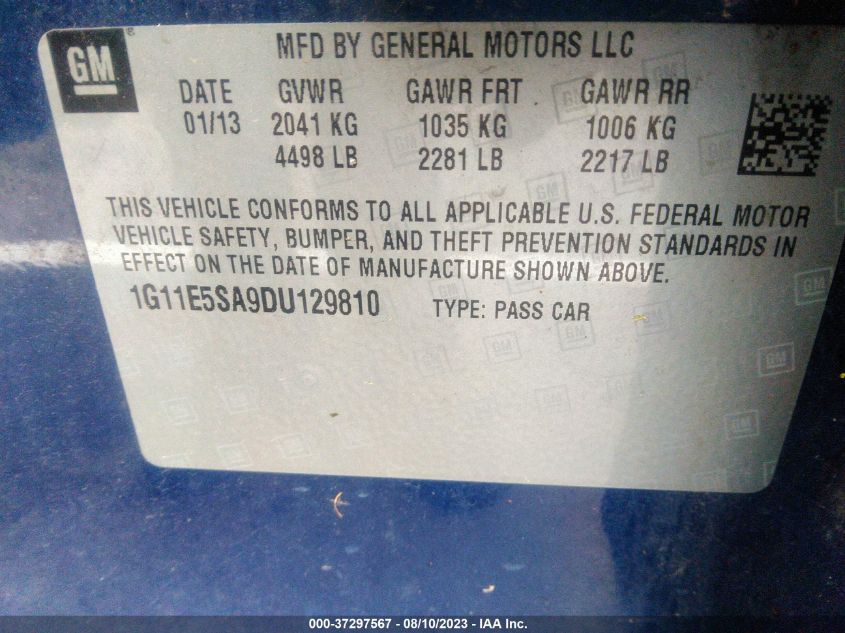 2013 CHEVROLET MALIBU LT - 1G11E5SA9DU129810