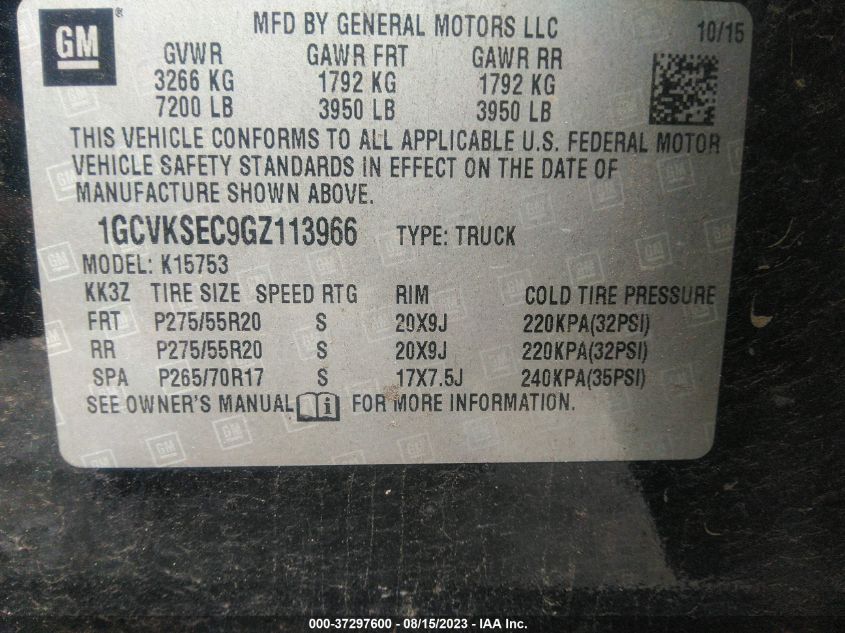 2016 CHEVROLET SILVERADO 1500 LTZ - 1GCVKSEC9GZ113966