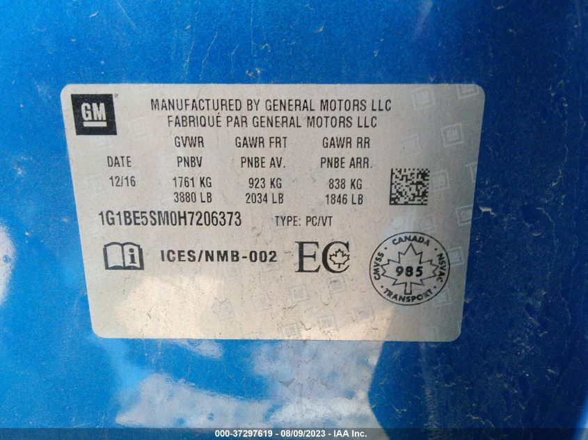2017 CHEVROLET CRUZE LT - 1G1BE5SM0H7206373