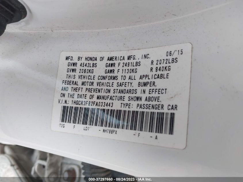 2015 HONDA ACCORD SEDAN EX-L - 1HGCR3F82FA033443