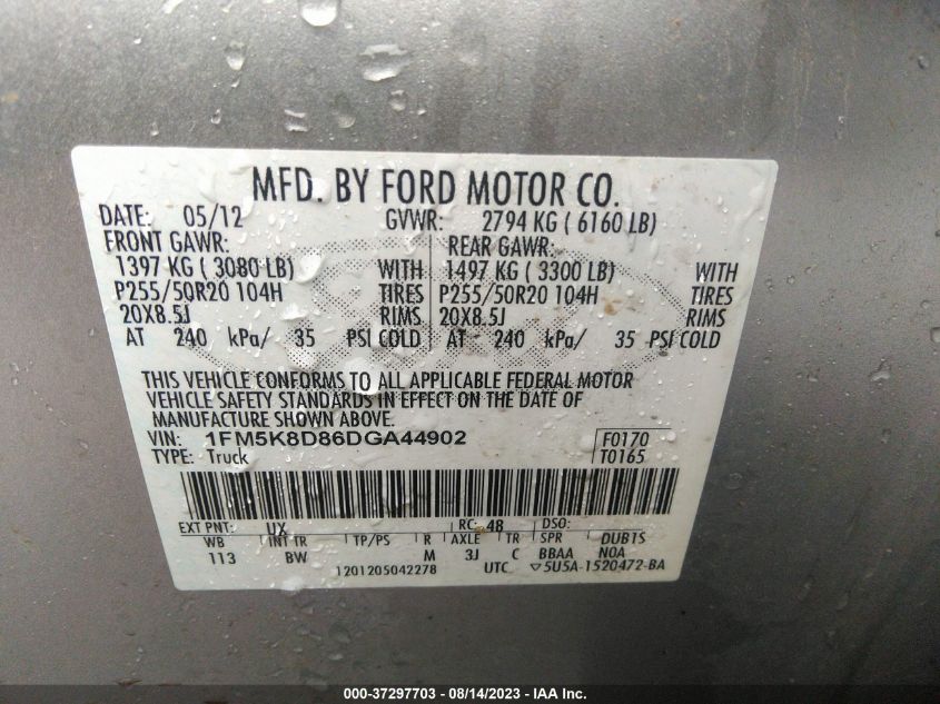 2013 FORD EXPLORER XLT - 1FM5K8D86DGA44902