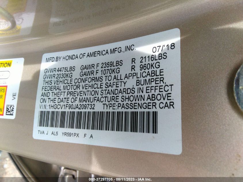 2018 HONDA ACCORD SEDAN TOURING 1.5T - 1HGCV1F90JA209732