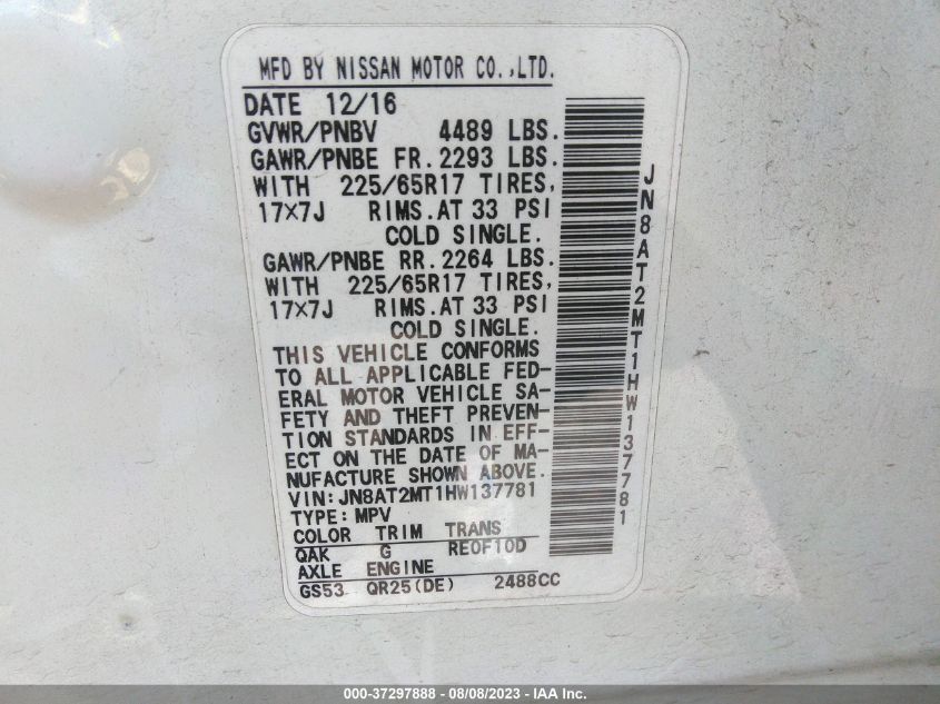 2017 NISSAN ROGUE S - JN8AT2MT1HW137781