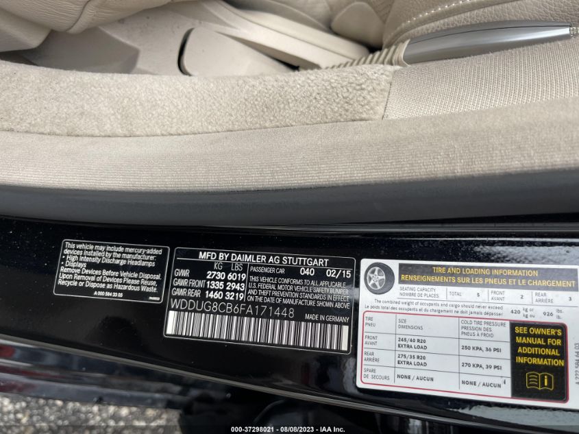 2015 MERCEDES-BENZ S WDDUG8CB6FA171448