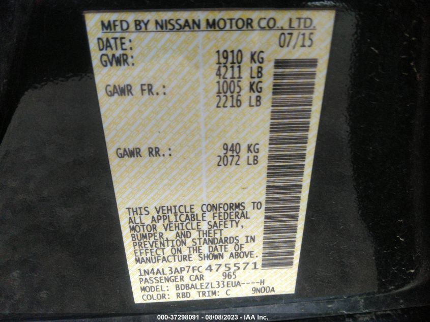 2015 NISSAN ALTIMA 2.5 S - 1N4AL3AP7FC475571