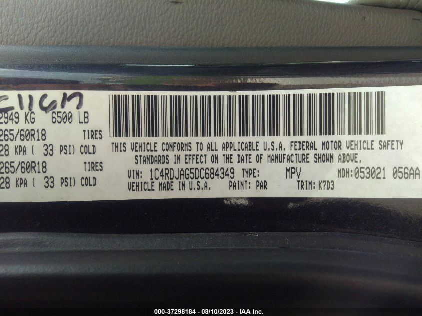 2013 DODGE DURANGO SXT 1C4RDJAG5DC684349