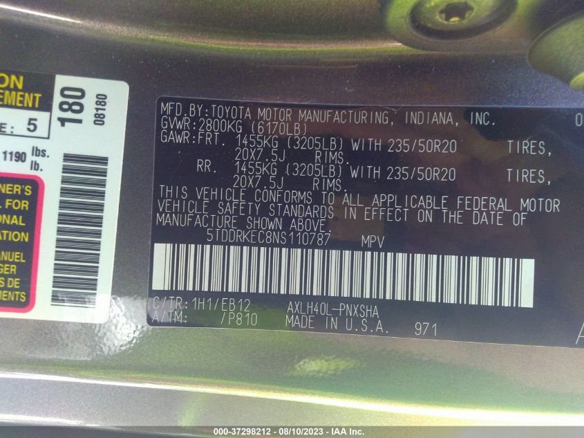 2022 TOYOTA SIENNA XSE - 5TDDRKEC8NS110787