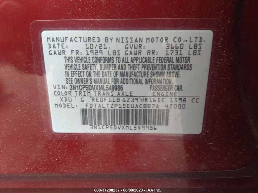 2021 NISSAN KICKS SR - 3N1CP5DVXML549986