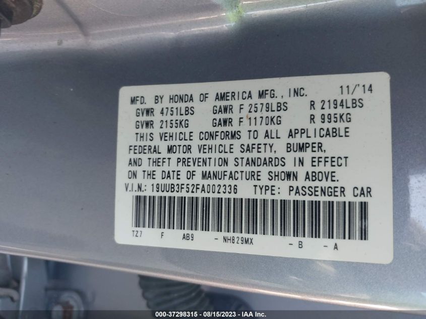 2015 ACURA TLX V6 TECH - 19UUB3F52FA002336