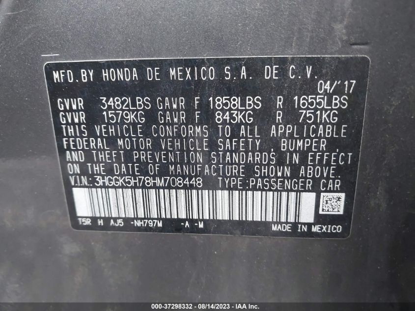2017 HONDA FIT EX/EXL - 3HGGK5H78HM708448
