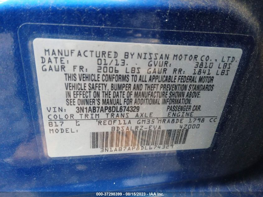 2013 NISSAN SENTRA SR - 3N1AB7AP8DL674329