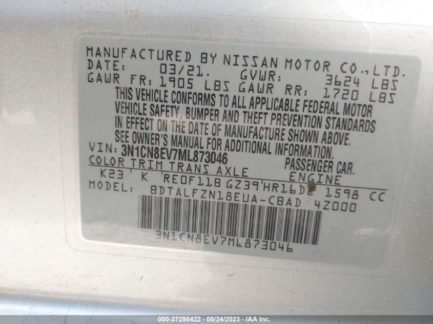 2021 NISSAN VERSA SV - 3N1CN8EV7ML873046