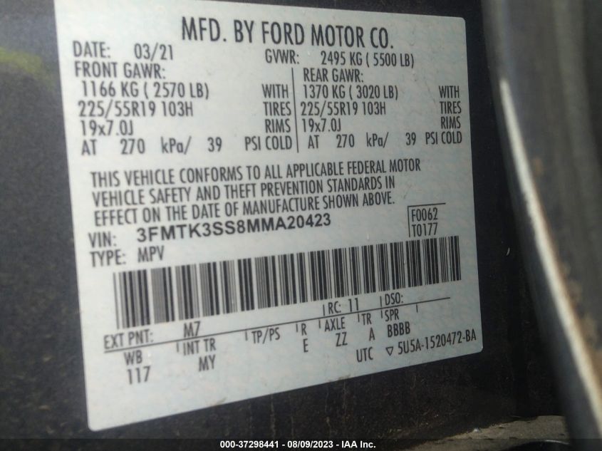 2021 FORD MUSTANG MACH-E PREMIUM - 3FMTK3SS8MMA20423