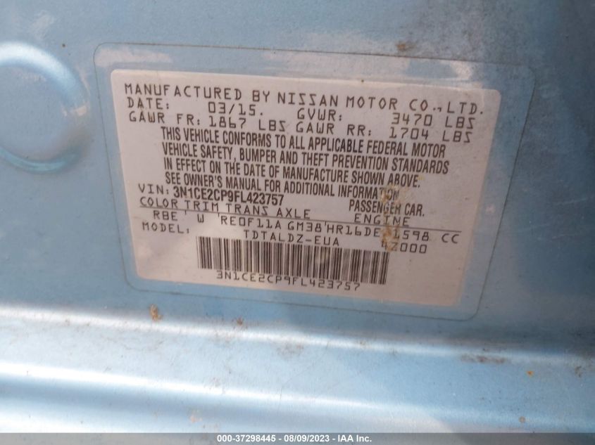 2015 NISSAN VERSA NOTE S/S PLUS/SV/SL/SR - 3N1CE2CP9FL423757