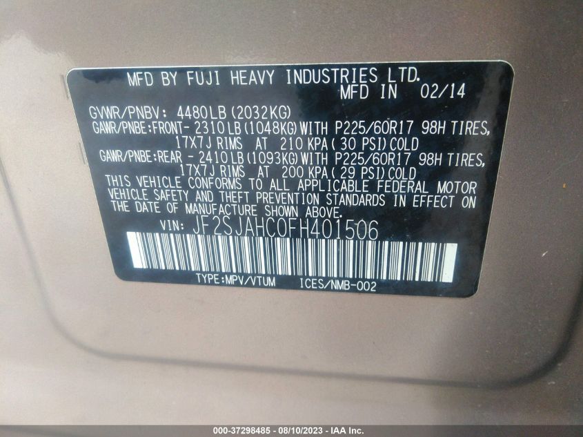 2015 SUBARU FORESTER 2.5I LIMITED - JF2SJAHC0FH401506