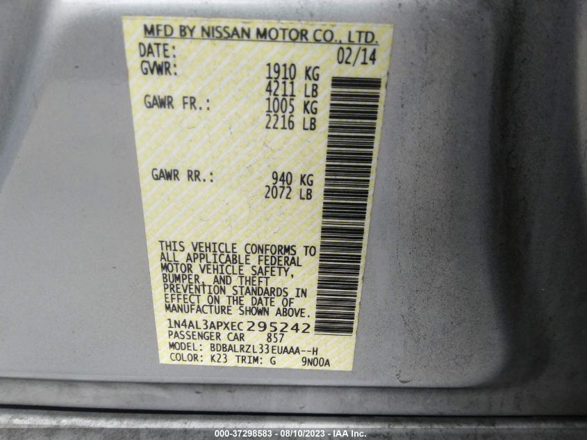 2014 NISSAN ALTIMA 2.5/S/SV/SL - 1N4AL3APXEC295242
