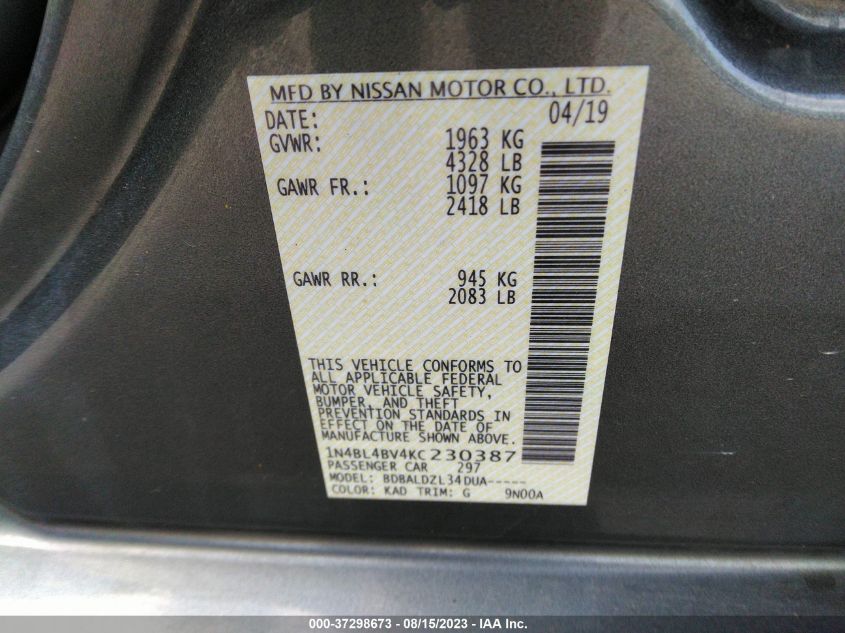 2019 NISSAN ALTIMA 2.5 S - 1N4BL4BV4KC230387