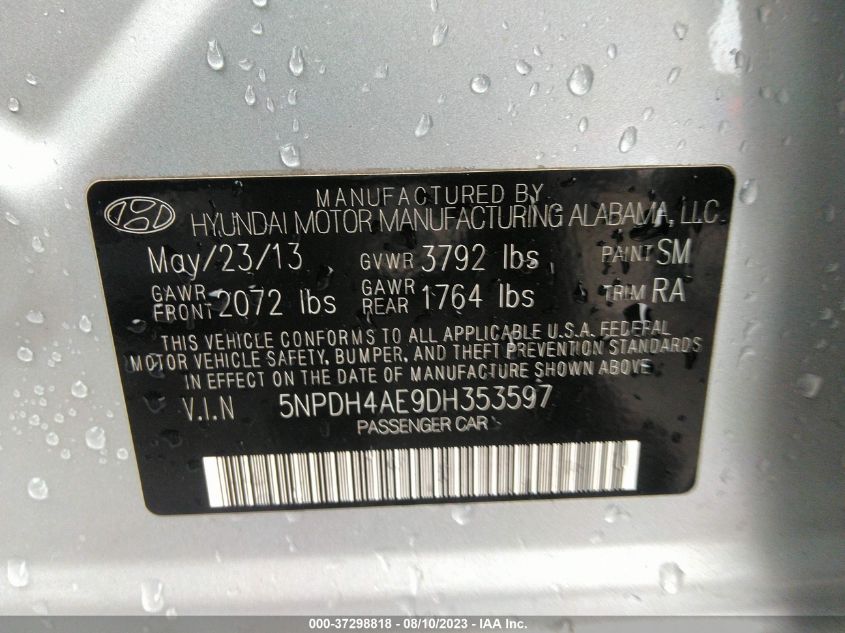 2013 HYUNDAI ELANTRA GLS - 5NPDH4AE9DH353597