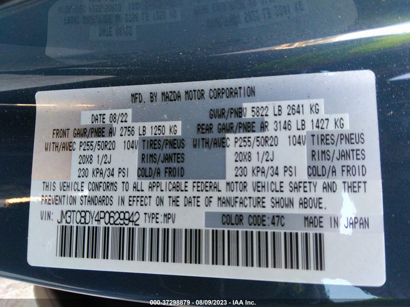 VIN JM3TCBDY4P0629942 2023 MAZDA CX-9 CARBON EDITION