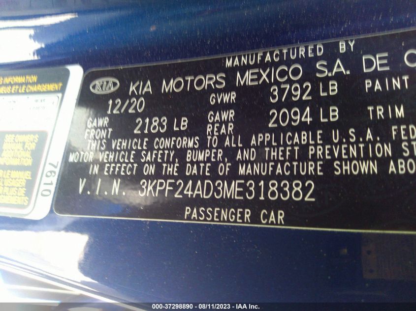 2021 KIA FORTE FE/LXS - 3KPF24AD3ME318382