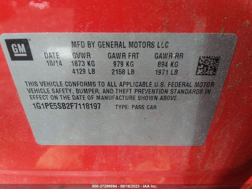 2015 CHEVROLET CRUZE LT - 1G1PE5SB2F7118197