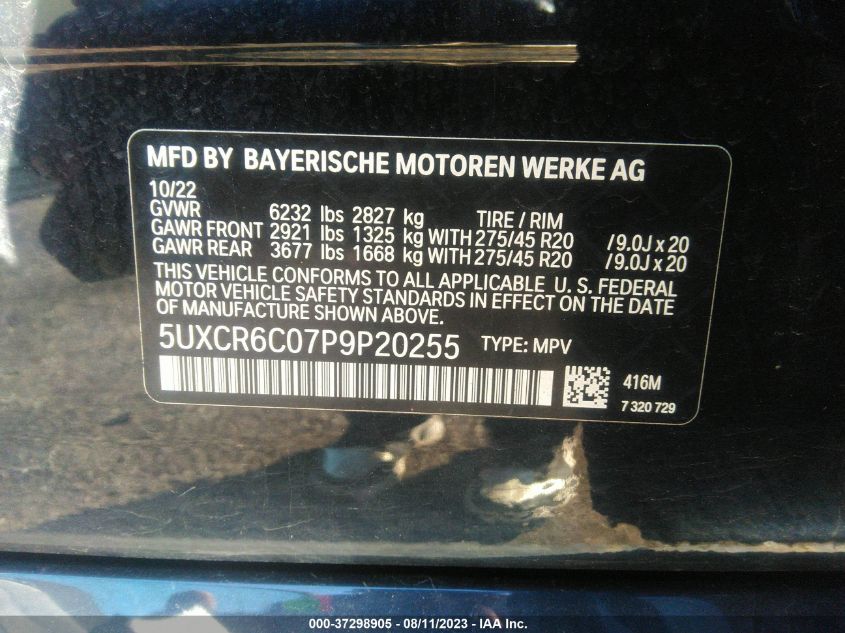 5UXCR6C07P9P20255 BMW X5 XDRIVE40I 9