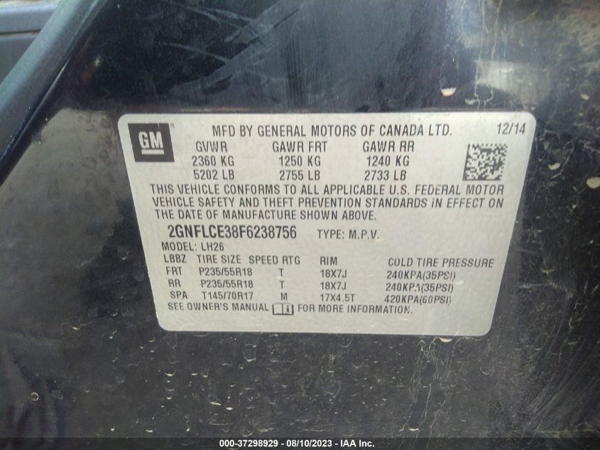 2015 CHEVROLET EQUINOX LT - 2GNFLCE38F6238756