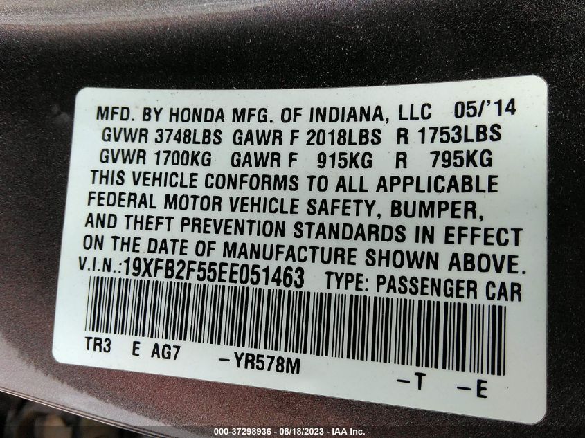 2014 HONDA CIVIC SEDAN LX - 19XFB2F55EE051463