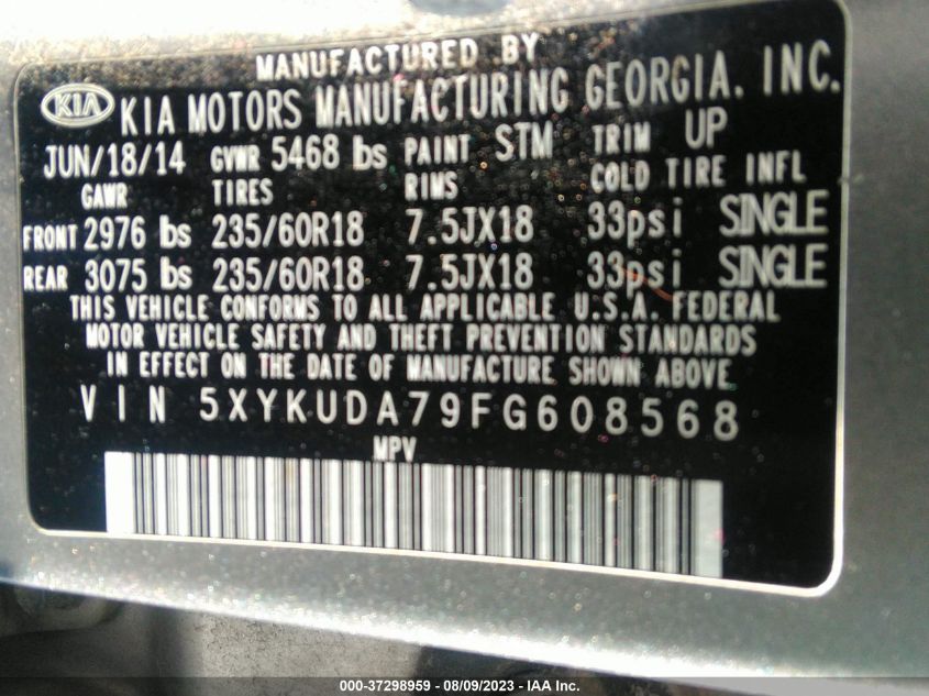 2015 KIA SORENTO EX - 5XYKUDA79FG608568