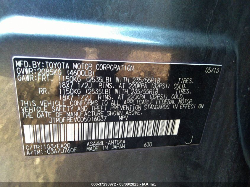 2013 TOYOTA RAV4 LIMITED - JTMDFREV0D5016037