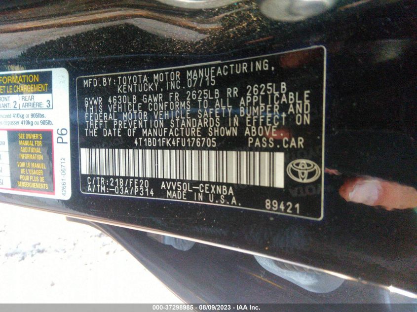 2015 TOYOTA CAMRY HYBRID LE/XLE/SE - 4T1BD1FK4FU176705
