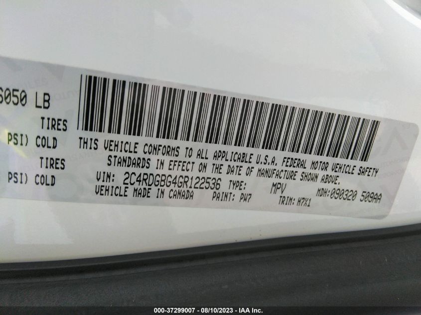 2016 DODGE GRAND CARAVAN SE - 2C4RDGBG4GR122536