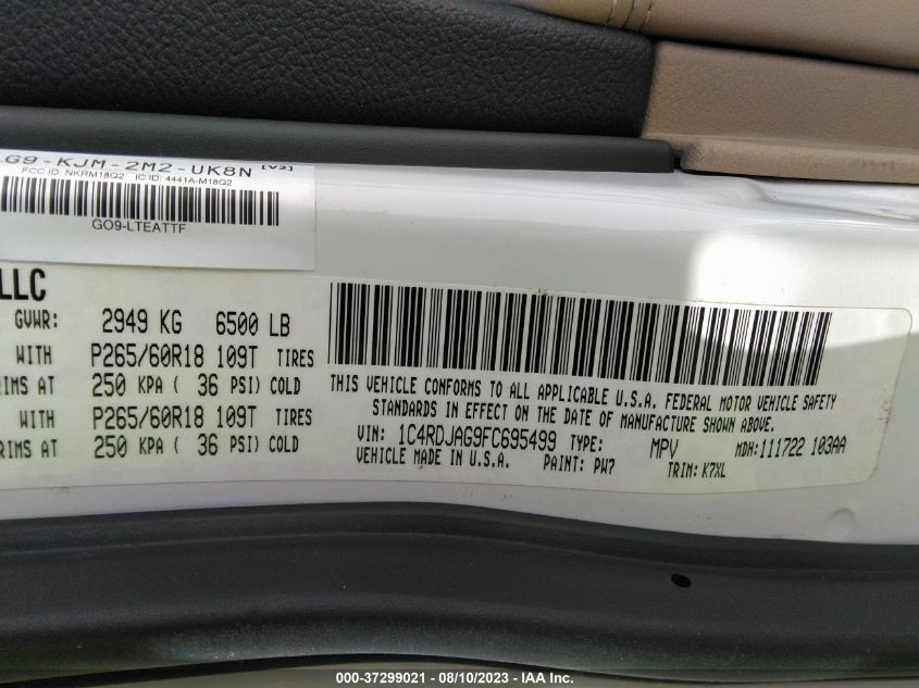 2015 DODGE DURANGO SXT - 1C4RDJAG9FC695499