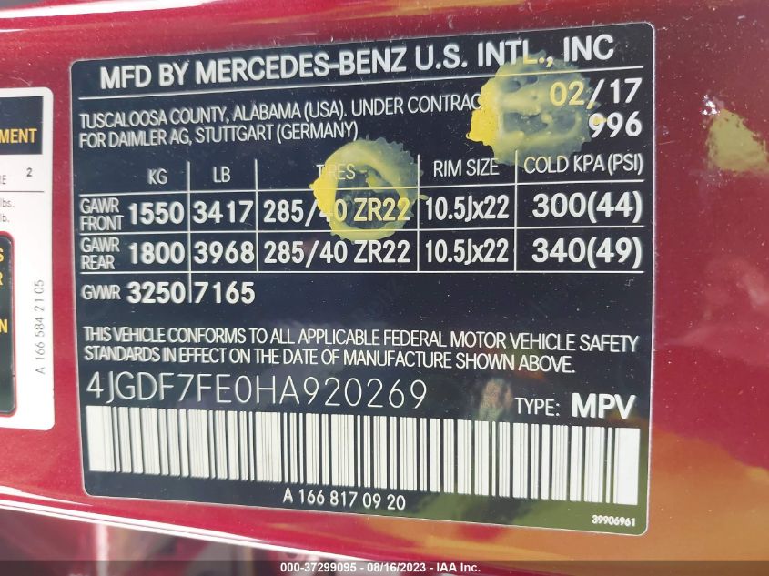 2017 MERCEDES-BENZ GLS 63 AMG 4MATIC - 4JGDF7FE0HA920269