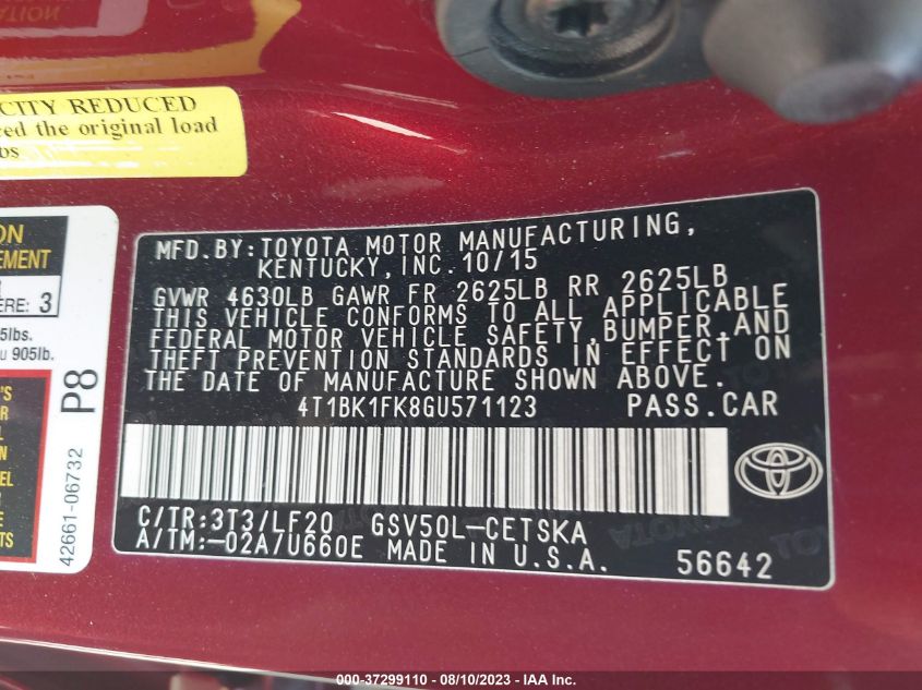 2016 TOYOTA CAMRY XSE/XLE - 4T1BK1FK8GU571123