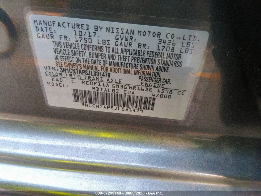 2018 NISSAN VERSA SEDAN SV - 3N1CN7AP8JL831479