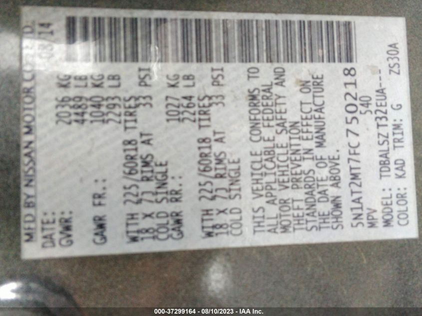 2015 NISSAN ROGUE SL - 5N1AT2MT7FC750218