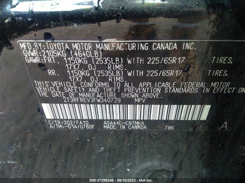 2015 TOYOTA RAV4 XLE - 2T3RFREV3FW340729
