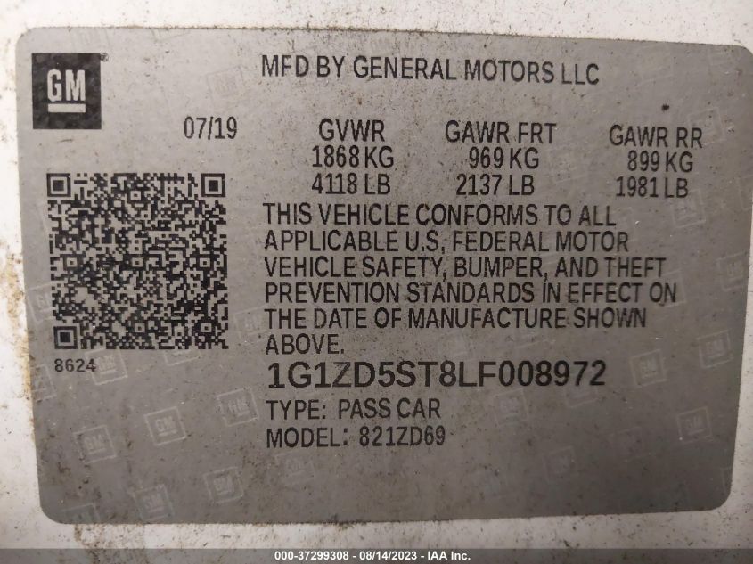 2020 CHEVROLET MALIBU LT - 1G1ZD5ST8LF008972