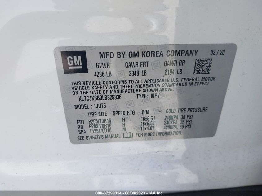 2020 CHEVROLET TRAX LS - KL7CJKSB9LB325336