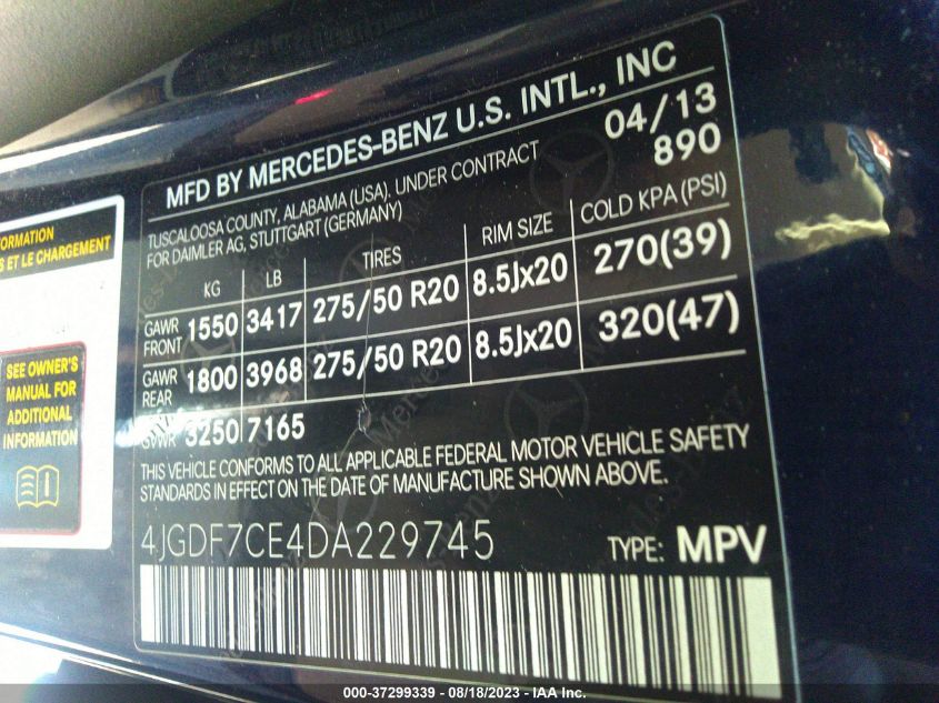 2013 MERCEDES-BENZ GL-CLASS GL 450 4JGDF7CE4DA229745